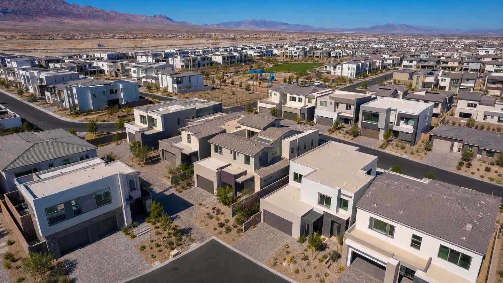 New-construction Las Vegas Valley home community with mountain backdrop, the favored product type for Texas and Arizona family relocators